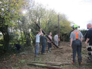 Hugo, Andreas and Geoff Struggling to erect the corner posts